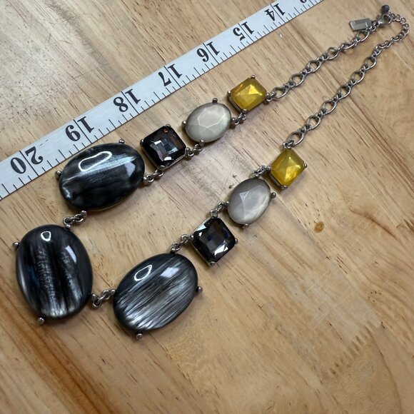 Multi-Stone Necklace With Oval Gray Shell Beads & Faceted Yellow/Smoky Quartz St - Picture 5 of 12
